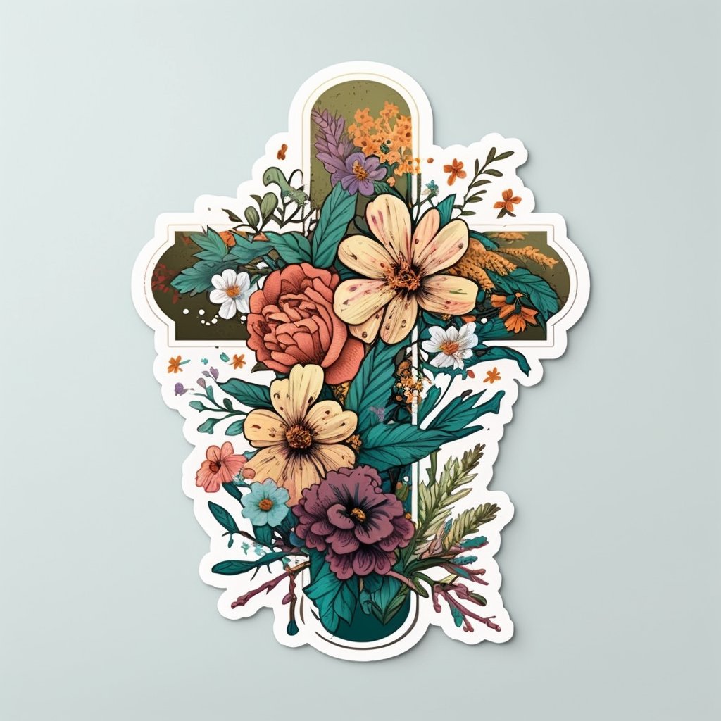 Floral Cross Vinyl Decal Sticker for Car, Laptop, Tumbler and more # 002794