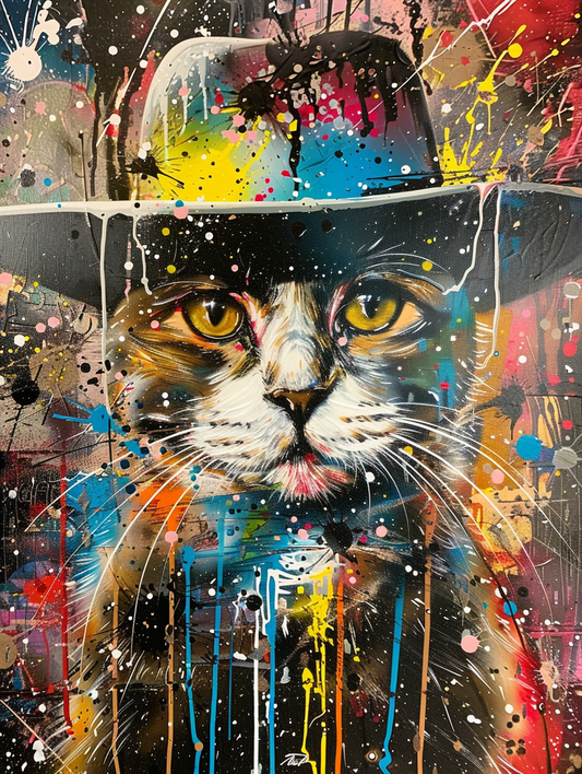 Colorful space Ragdoll cat with a hat Expressive surreal Poster # F024635