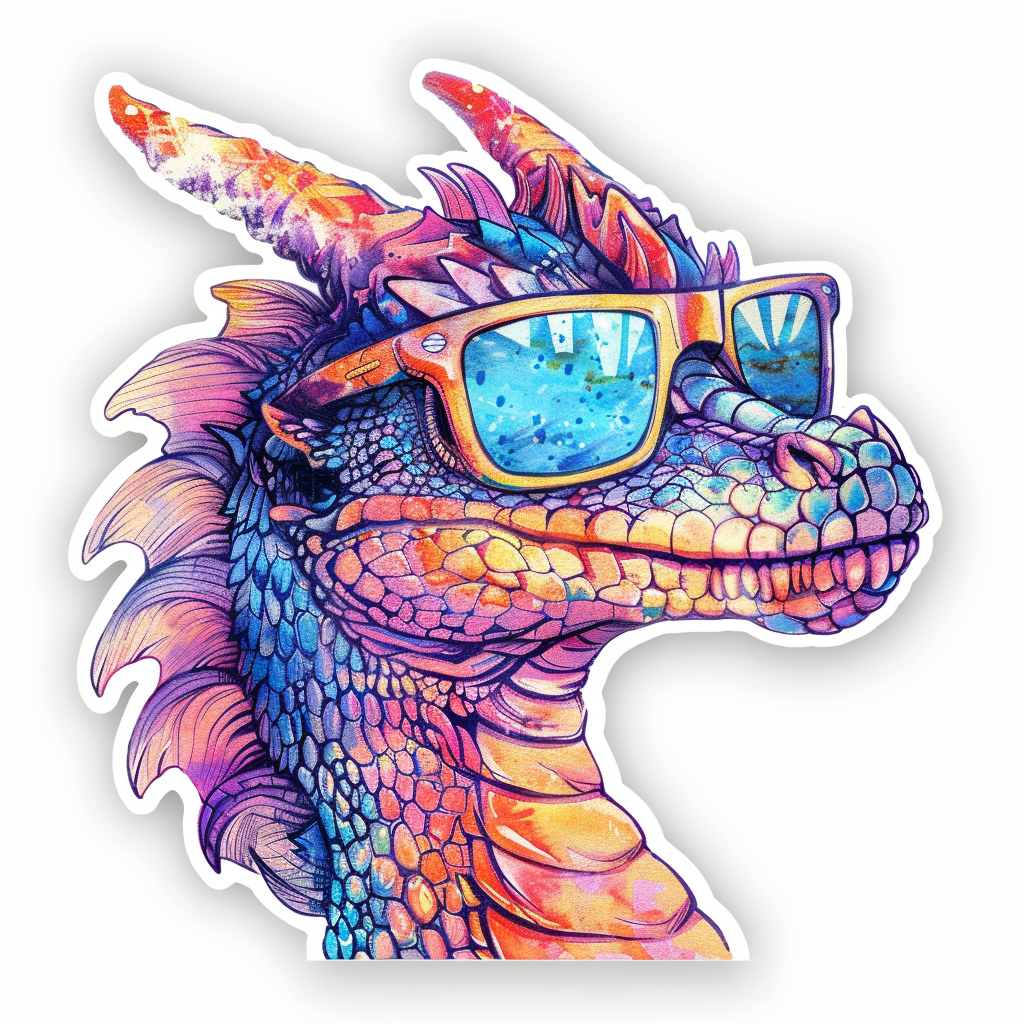 Dragon wearing sunglasses majestic Expressive surreal Vinyl Decal Sticker for Car, Laptop, Tumbler and more # F018926