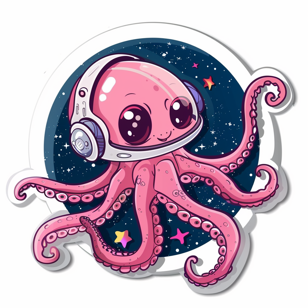 Sticker of a Cute and Adorable Octopus full body space suit Expressive surreal Vinyl Decal Sticker for Car, Laptop, Tumbler and more # F015918