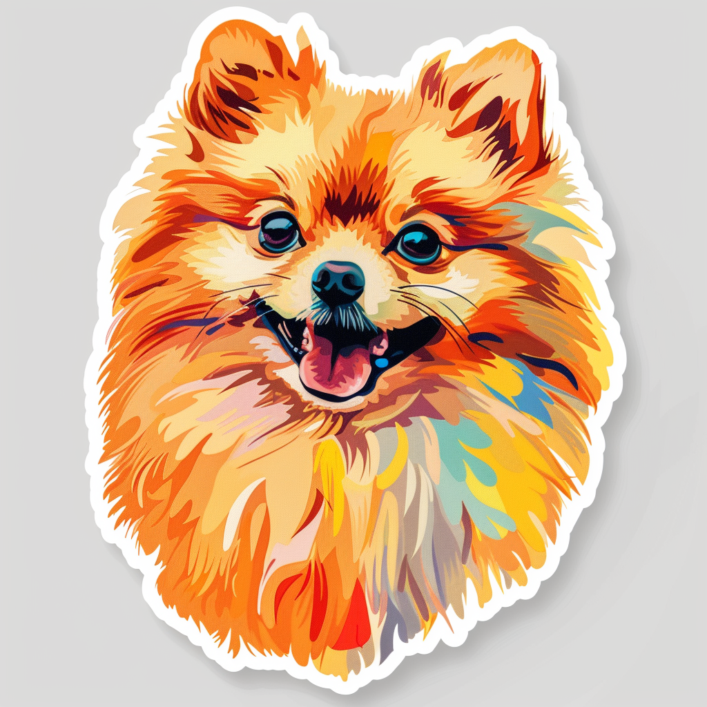 Sticker of a Pomeranian Dog cartoon majestic Expressive surreal Vinyl Decal Sticker for Car, Laptop, Tumbler and more # F013876