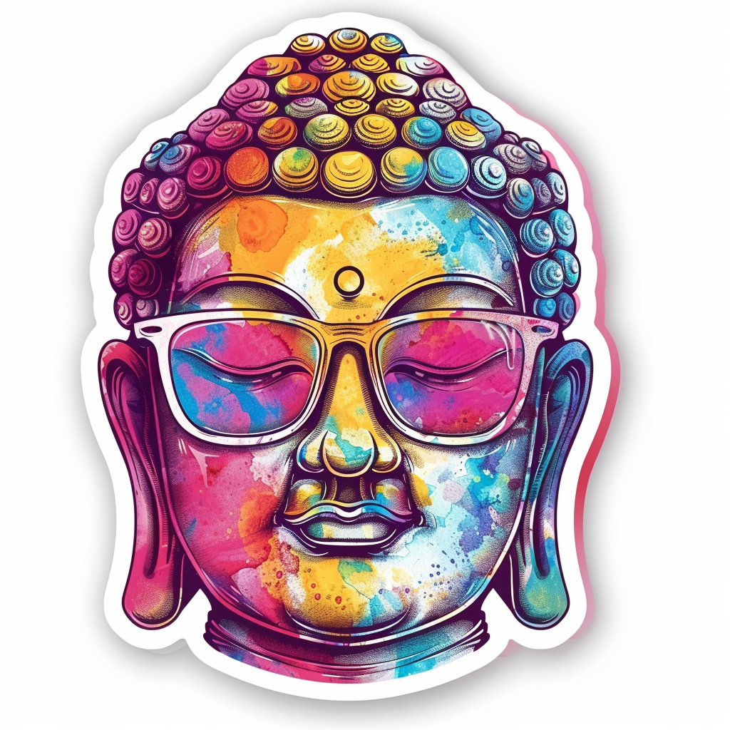 Sticker of a Buddha wearing sunglasses majestic Expressive surreal Vinyl Decal Sticker for Car, Laptop, Tumbler and more # F016824