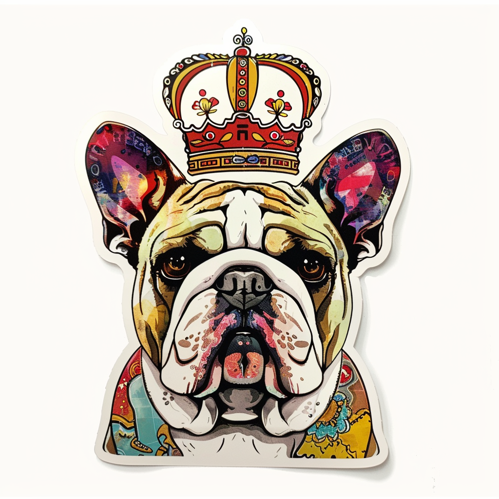 Sticker of a Bulldog Dog crowned majestic Expressive surreal Vinyl Decal Sticker for Car, Laptop, Tumbler and more # F017263
