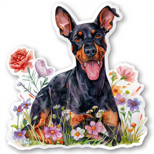 Adorable Doberman Pinscher Dog with Expressive surreal Vinyl Decal Sticker for Car, Laptop, Tumbler and more # F019668-4" x 4"