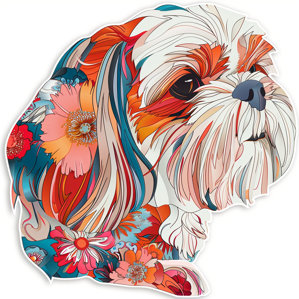 Adorable Shih Tzu Dog Expressive surreal Vinyl Decal Sticker for Car, Laptop, Tumbler and more # F018349