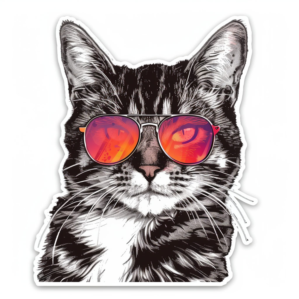 American Shorthair Cat wearing sunglasses Expressive surreal Vinyl Decal Sticker for Car, Laptop, Tumbler and more # F019892-4" x 4"
