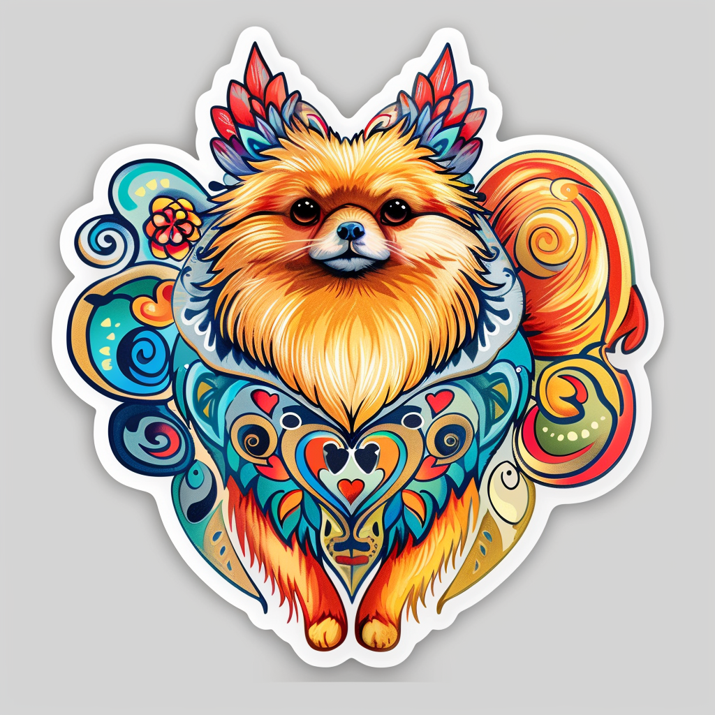 Sticker of a Pomeranian Dog majestic Expressive surreal Heartcore Vinyl Decal Sticker for Car, Laptop, Tumbler and more # F014039