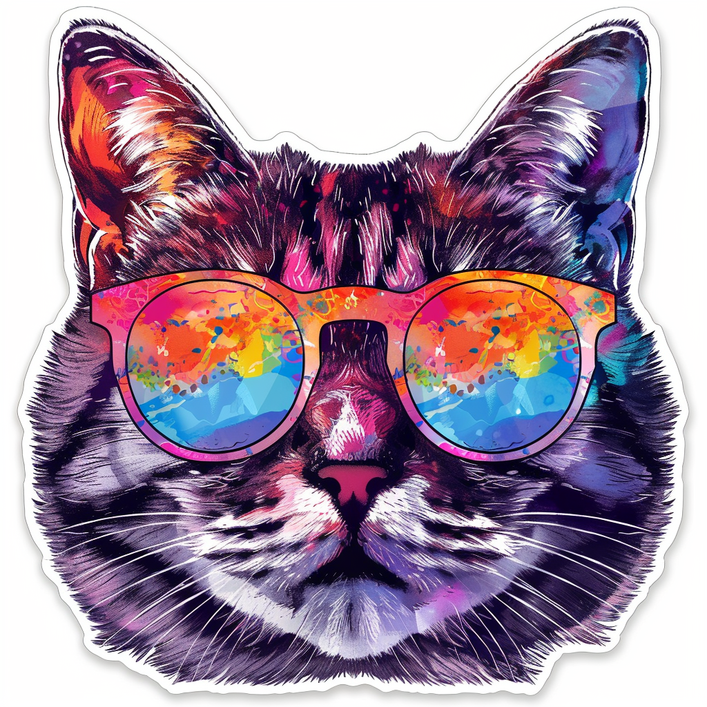 American Shorthair Cat wearing sunglasses Expressive surreal Vinyl Decal Sticker for Car, Laptop, Tumbler and more # F019909-4" x 4"
