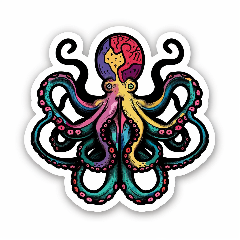 Sticker of a Octopus heartcore majestic Expressive surreal Vinyl Decal Sticker for Car, Laptop, Tumbler and more # F015715