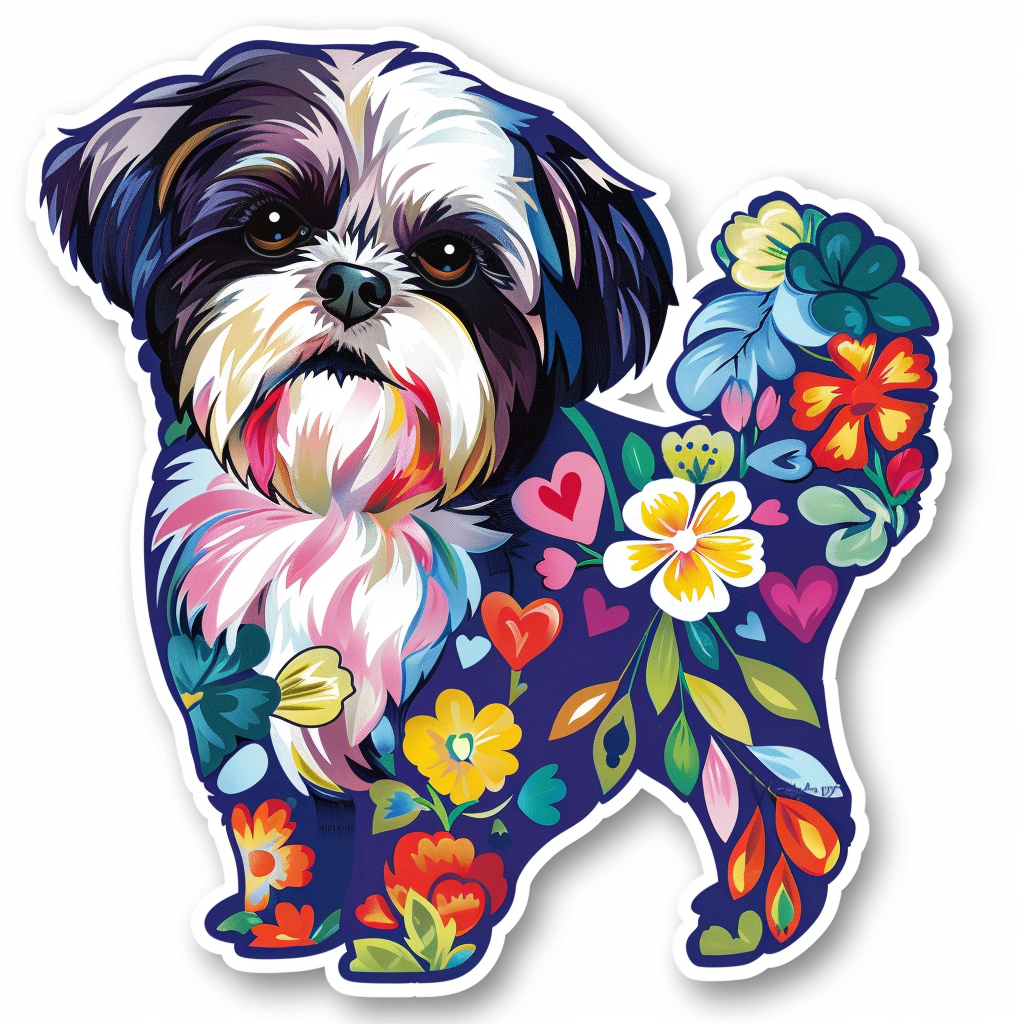 Adorable Shih Tzu Dog Expressive surreal Vinyl Decal Sticker for Car, Laptop, Tumbler and more # F018235