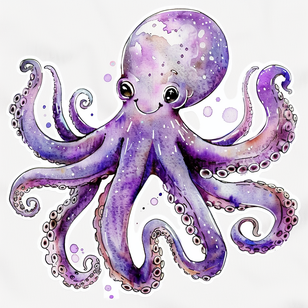 Sticker of a Adorable Octopus with chubby cheeks Expressive surreal Vinyl Decal Sticker for Car, Laptop, Tumbler and more # F015935