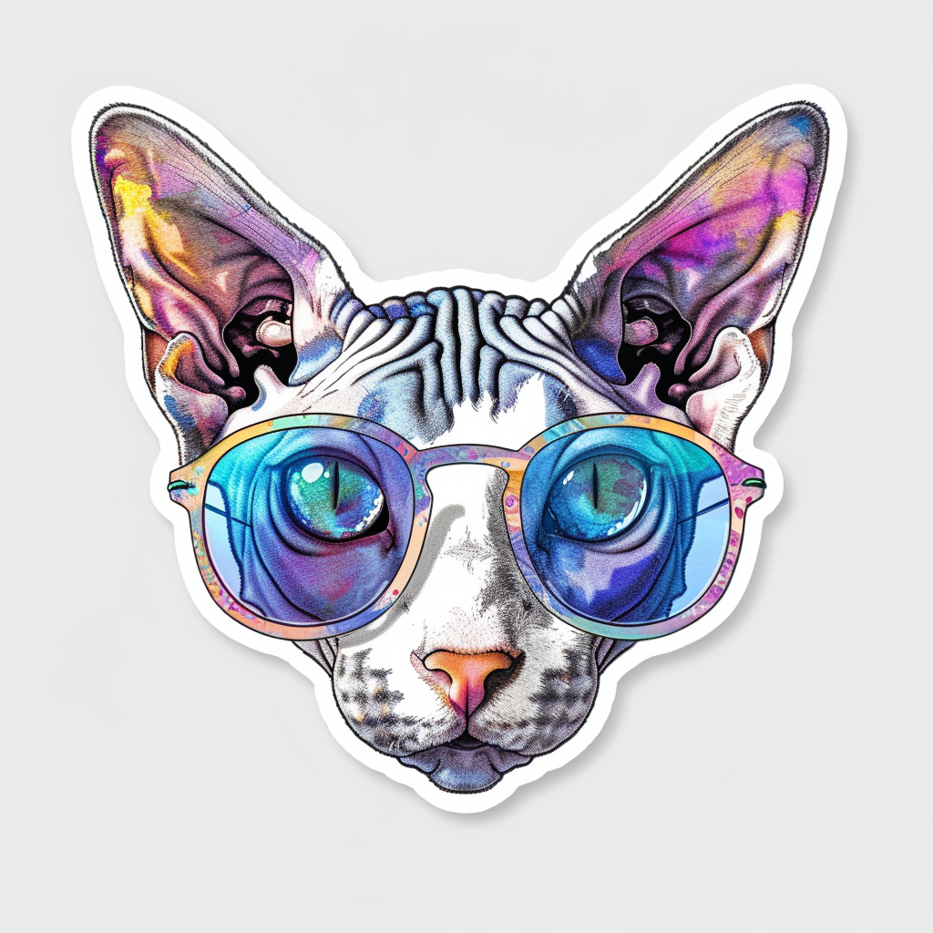 Cornish Rex Cat wearing sunglasses Expressive surreal Vinyl Decal Sticker for Car, Laptop, Tumbler and more # F020740-4" x 4"