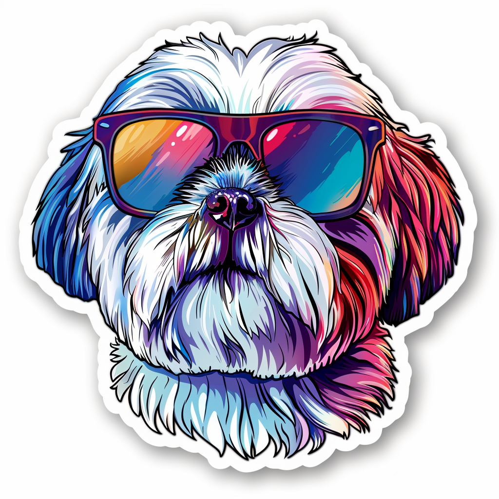 Shih Tzu Dog wearing sunglasses majestic Expressive surreal Vinyl Decal Sticker for Car, Laptop, Tumbler and more # F018730