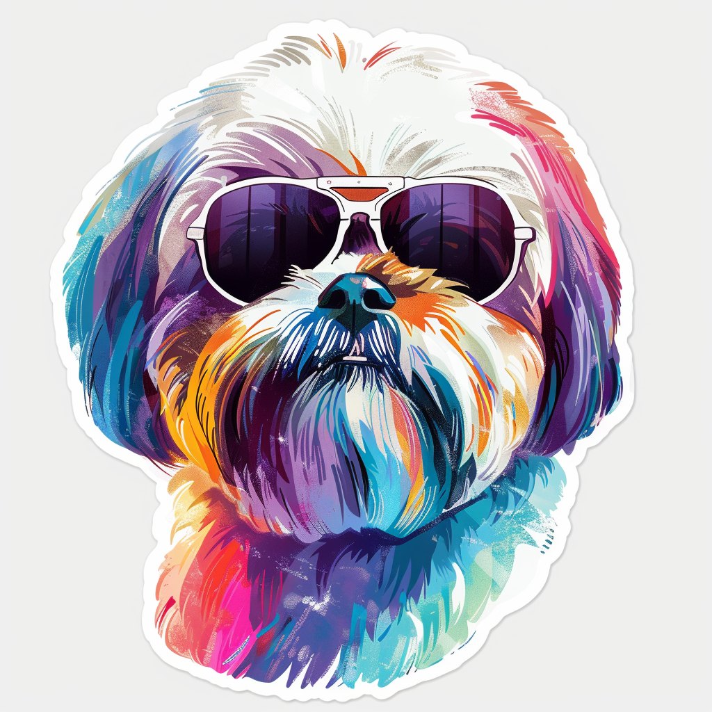 Shih Tzu Dog wearing sunglasses majestic Expressive surreal Vinyl Decal Sticker for Car, Laptop, Tumbler and more # F018755