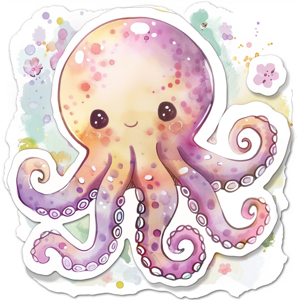 Adorable Octopus with chubby cheeks Expressive surreal Vinyl Decal Sticker for Car, Laptop, Tumbler and more # F015939