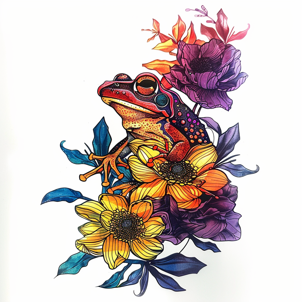 Sticker of a Frog floral majestic Expressive surreal Vinyl Decal Sticker for Car, Laptop, Tumbler and more # F016630