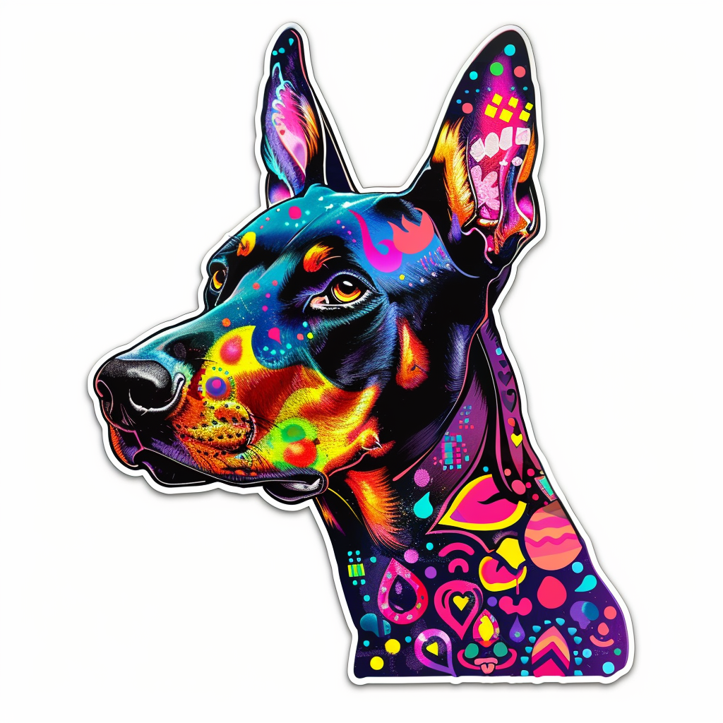 Doberman Pinscher Dog majestic Expressive surreal Vinyl Decal Sticker for Car, Laptop, Tumbler and more # F019593-4" x 4"