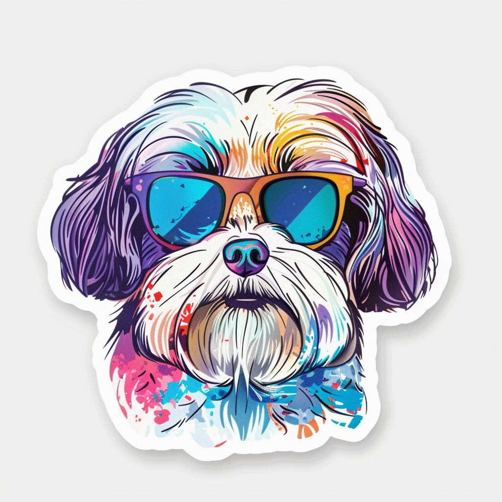 Shih Tzu Dog wearing sunglasses majestic Expressive surreal Vinyl Decal Sticker for Car, Laptop, Tumbler and more # F018756