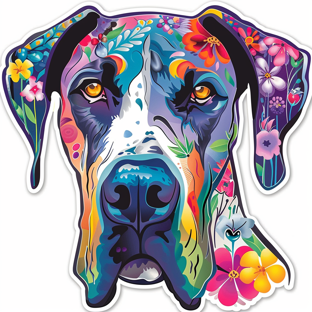 Adorable Great Dane Dog Expressive surreal Vinyl Decal Sticker for Car, Laptop, Tumbler and more # F017845