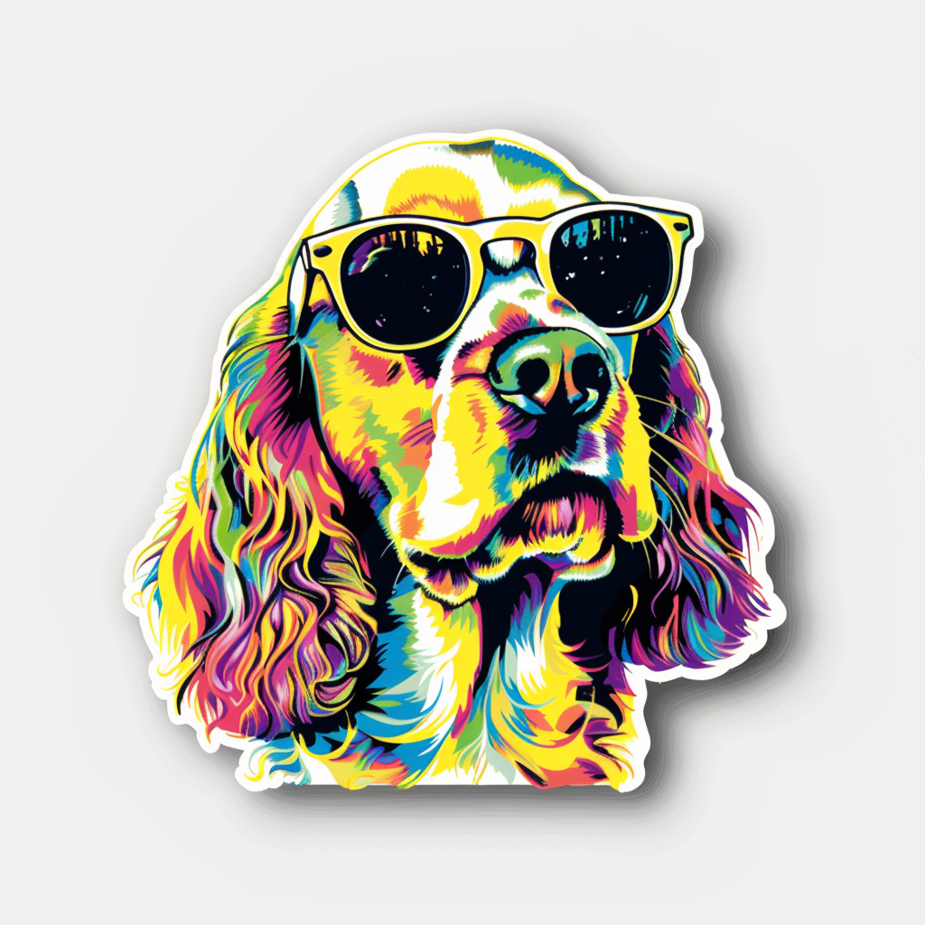 Sticker of a Cocker Spaniel Dog wearing sunglasses Expressive surreal Vinyl Decal Sticker for Car, Laptop, Tumbler and more # F020154