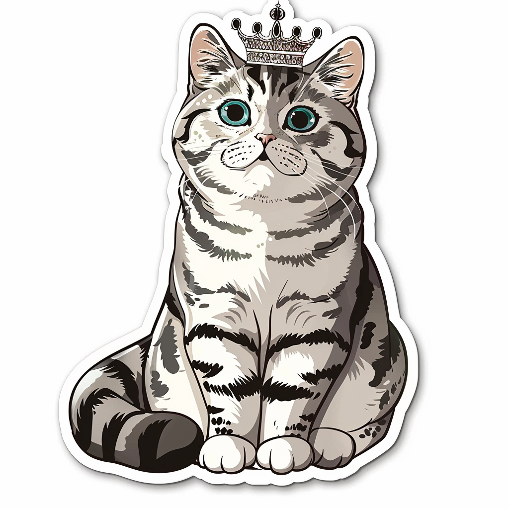 American Shorthair Cat crowned majestic Expressive surreal Vinyl Decal Sticker for Car, Laptop, Tumbler and more # F019835-4" x 4"