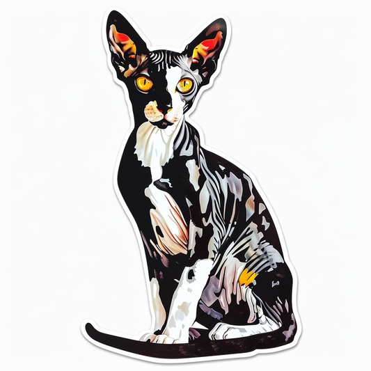 Adorable Cornish Rex Cat Expressive surreal Vinyl Decal Sticker for Car, Laptop, Tumbler and more # F021366-4" x 4"