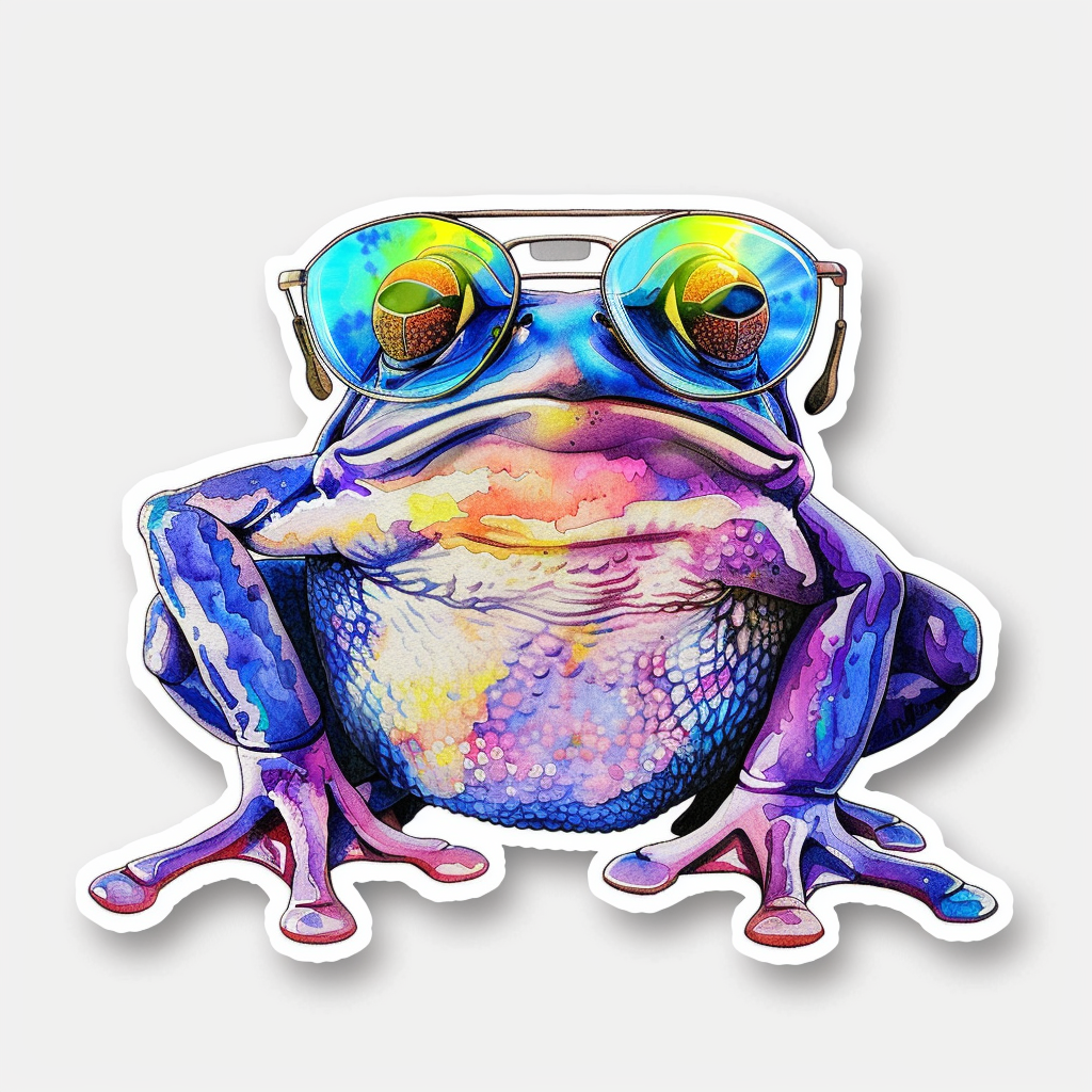 Sticker of a Frog wearing sunglasses majestic Expressive surreal Vinyl Decal Sticker for Car, Laptop, Tumbler and more # F016742