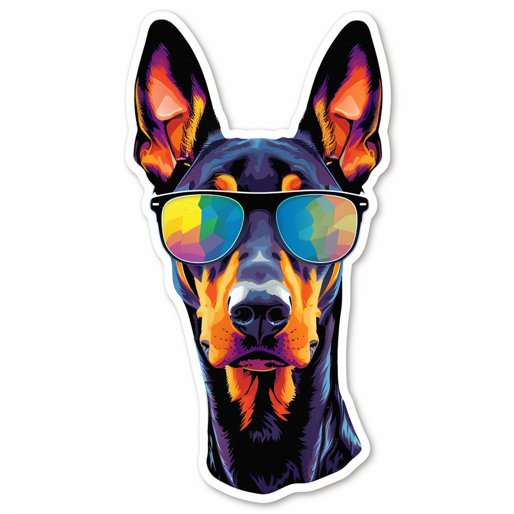 Sticker of a Doberman Pinscher Dog wearing sunglasses Expressive surreal Vinyl Decal Sticker for Car, Laptop, Tumbler and more # F019194