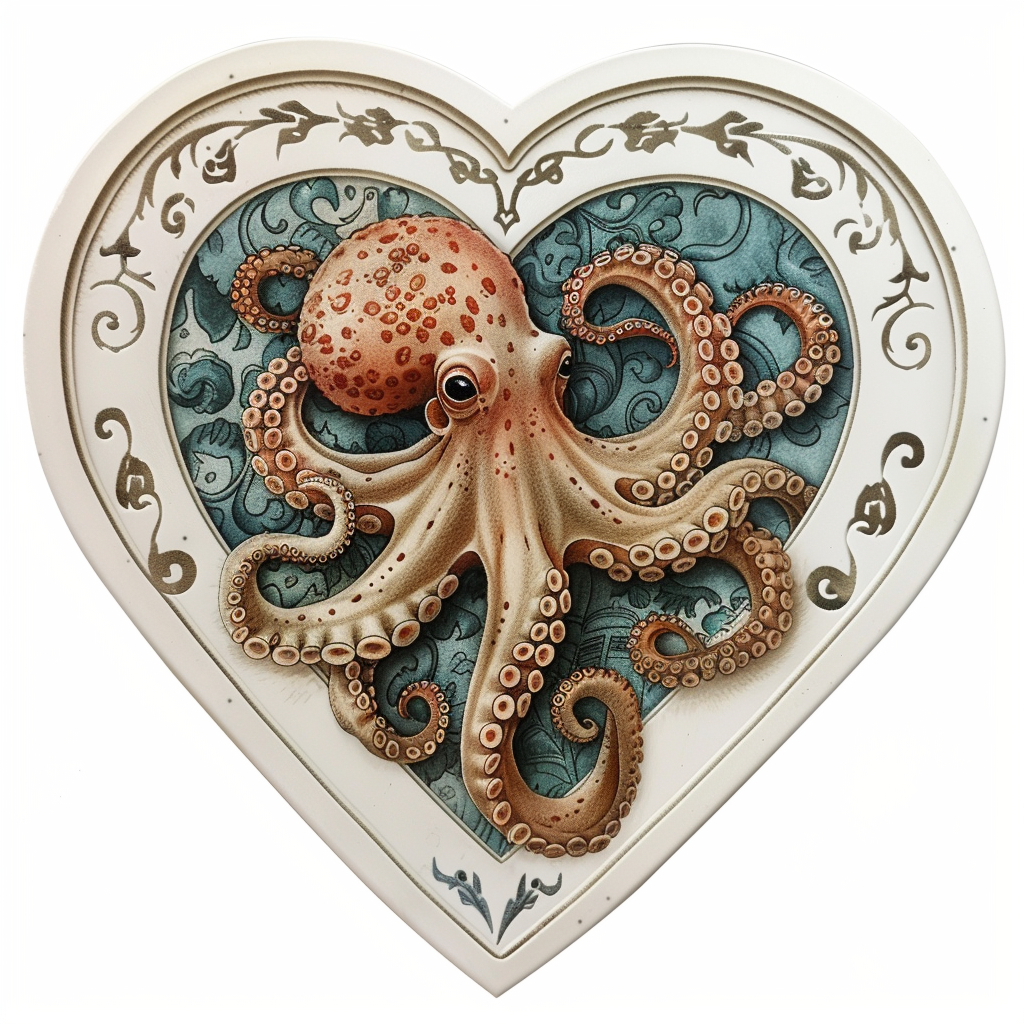 Sticker of a Octopus heartcore majestic Expressive surreal Vinyl Decal Sticker for Car, Laptop, Tumbler and more # F015758