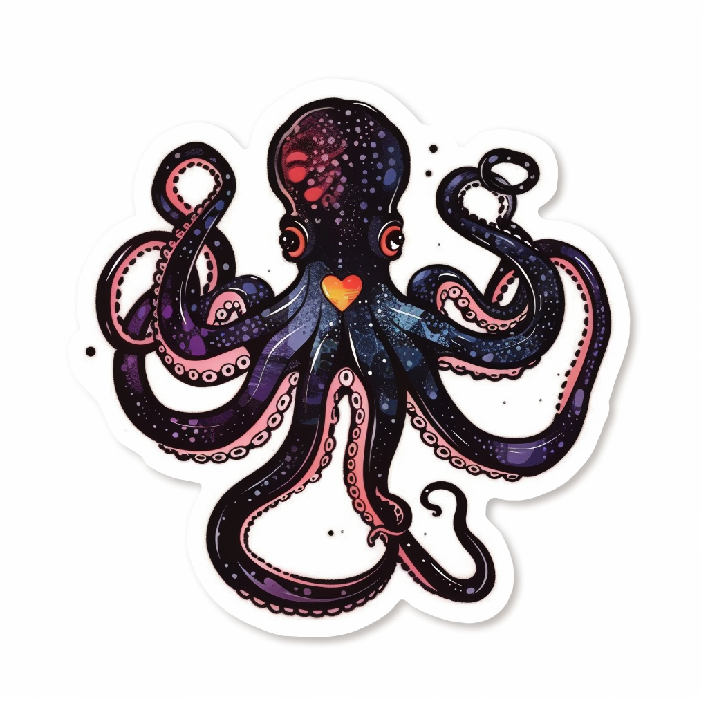 Sticker of a Octopus heartcore majestic Expressive surreal Vinyl Decal Sticker for Car, Laptop, Tumbler and more # F015717