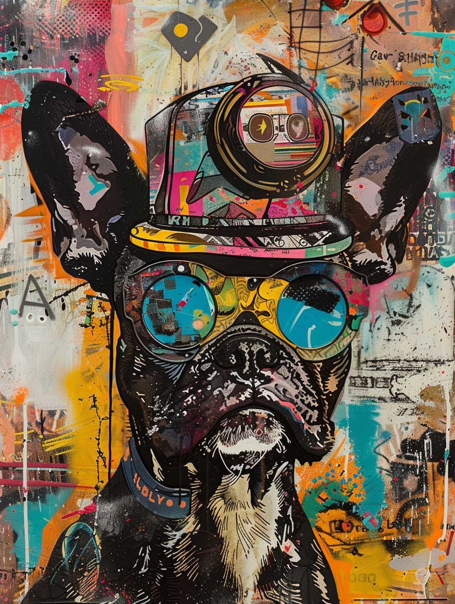 Colorful space Boxer dog with a hat Expressive surreal Poster # F025434