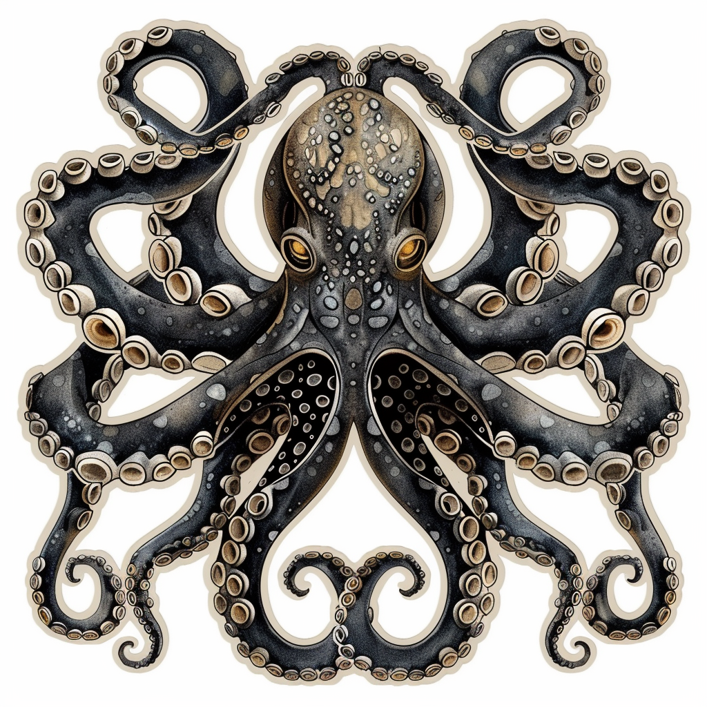 Sticker of a Octopus heartcore majestic Expressive surreal Vinyl Decal Sticker for Car, Laptop, Tumbler and more # F015740