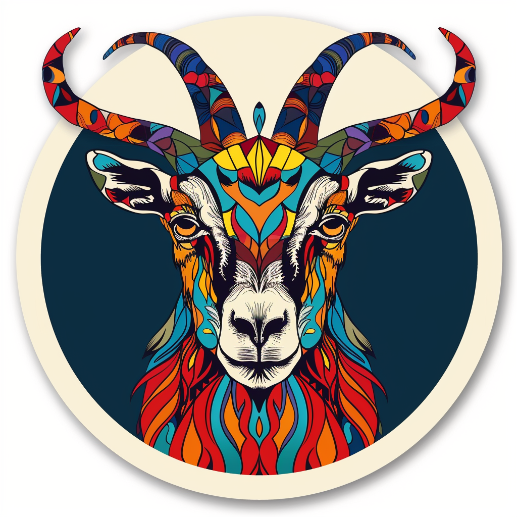 Goat Crowned majestic Expressive surreal Vinyl Decal Sticker for Car, Laptop, Tumbler and more # F020535-4" x 4"
