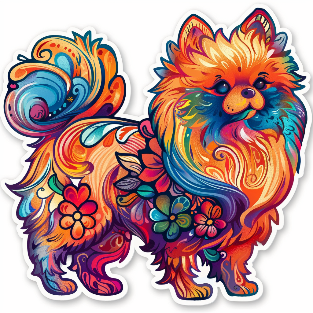 Sticker of a Pomeranian Dog majestic Expressive surreal Heartcore Vinyl Decal Sticker for Car, Laptop, Tumbler and more # F014067