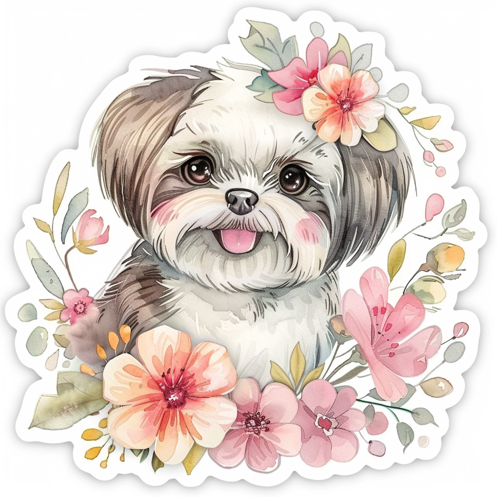 Adorable Shih Tzu Dog Expressive surreal Vinyl Decal Sticker for Car, Laptop, Tumbler and more # F018191