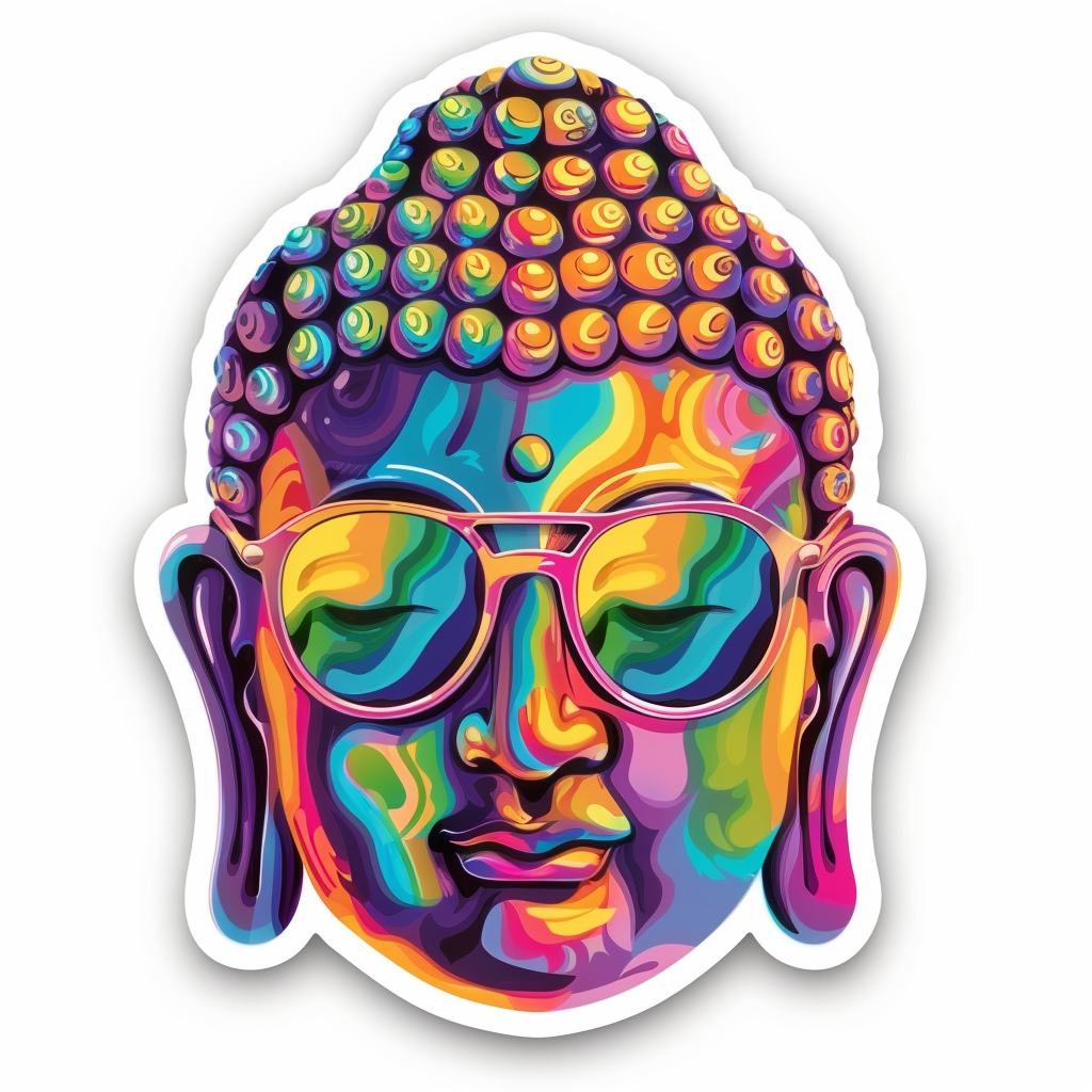 Sticker of a Buddha wearing sunglasses majestic Expressive surreal Vinyl Decal Sticker for Car, Laptop, Tumbler and more # F016844