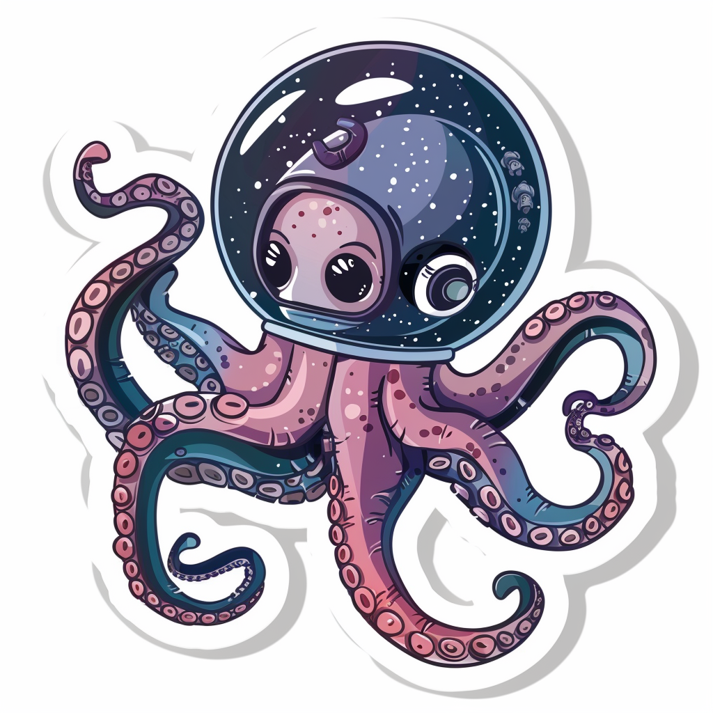 Sticker of a Cute and Adorable Octopus full body space suit Expressive surreal Vinyl Decal Sticker for Car, Laptop, Tumbler and more # F015919