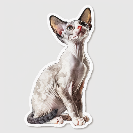 Adorable Cornish Rex Cat Expressive surreal Vinyl Decal Sticker for Car, Laptop, Tumbler and more # F021358-4" x 4"