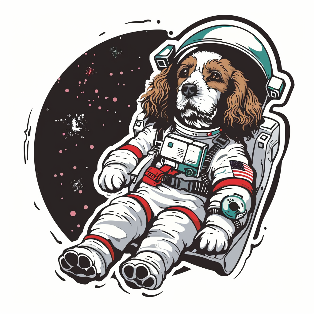 Sticker of a Cocker Spaniel Dog astronaut majestic Expressive surreal Vinyl Decal Sticker for Car, Laptop, Tumbler and more # F020191