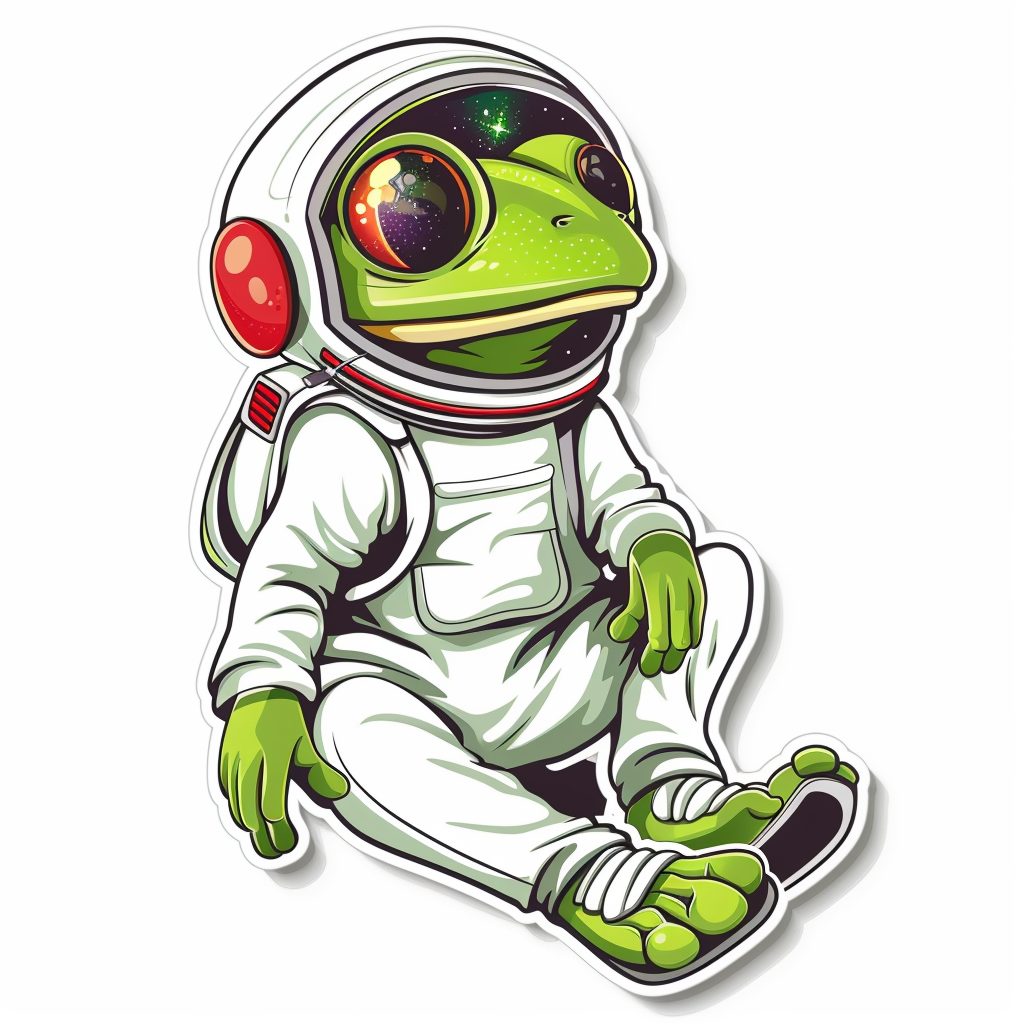 Sticker of a Cute and Adorable Frog full body wearing space suit Expressive surreal Vinyl Decal Sticker for Car, Laptop, Tumbler and more # F016653