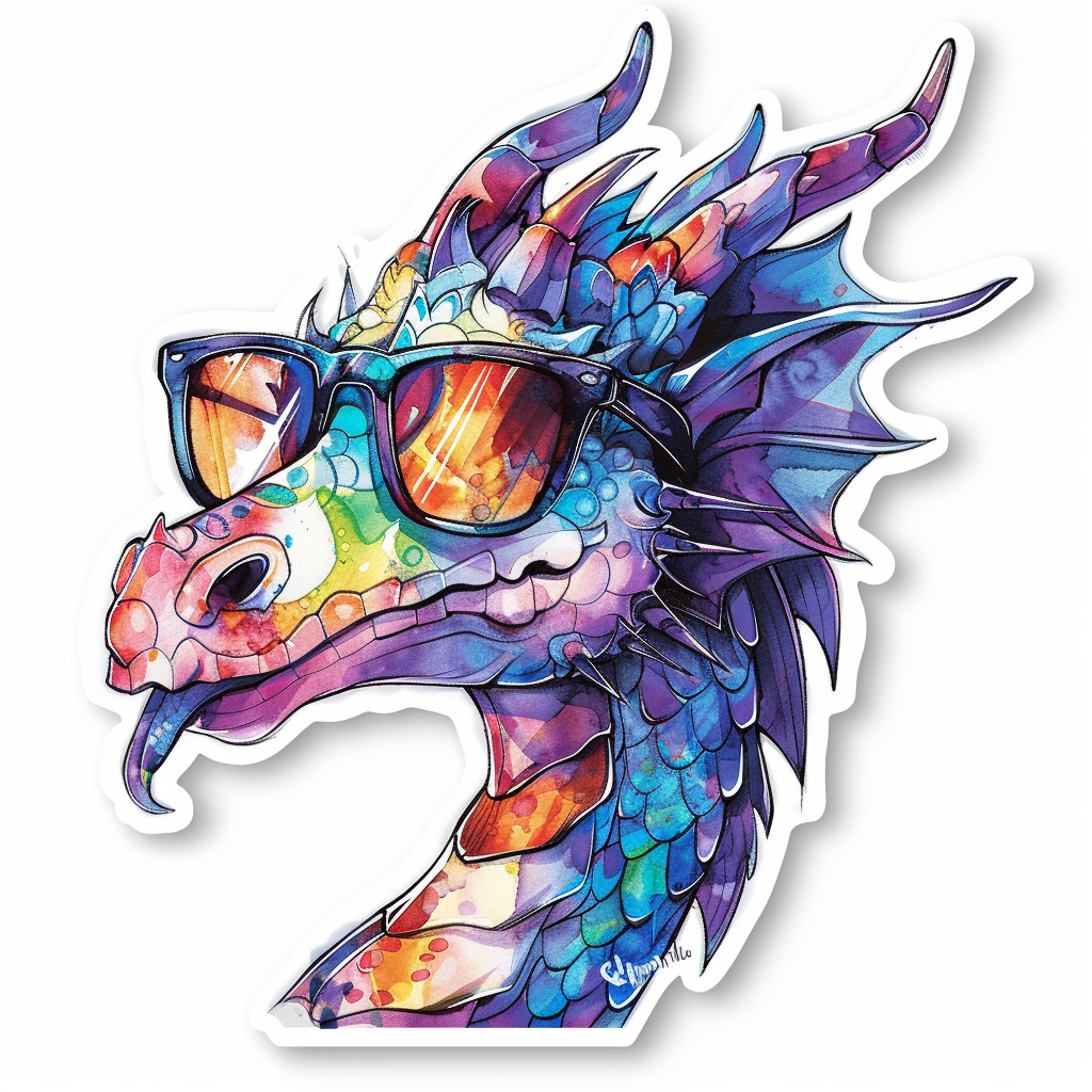 Dragon wearing sunglasses majestic Expressive surreal Vinyl Decal Sticker for Car, Laptop, Tumbler and more # F018936