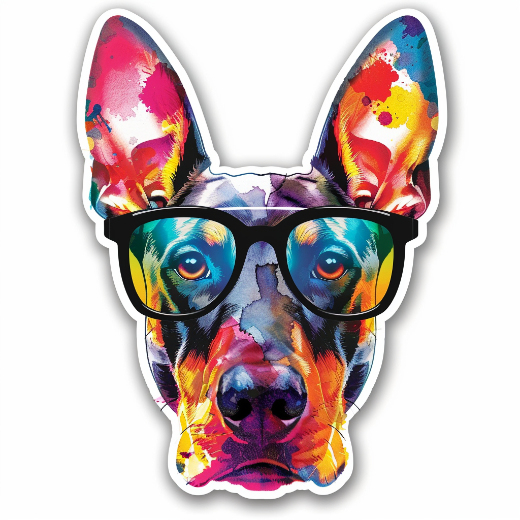 Sticker of a Doberman Pinscher Dog wearing sunglasses Expressive surreal Vinyl Decal Sticker for Car, Laptop, Tumbler and more # F019178