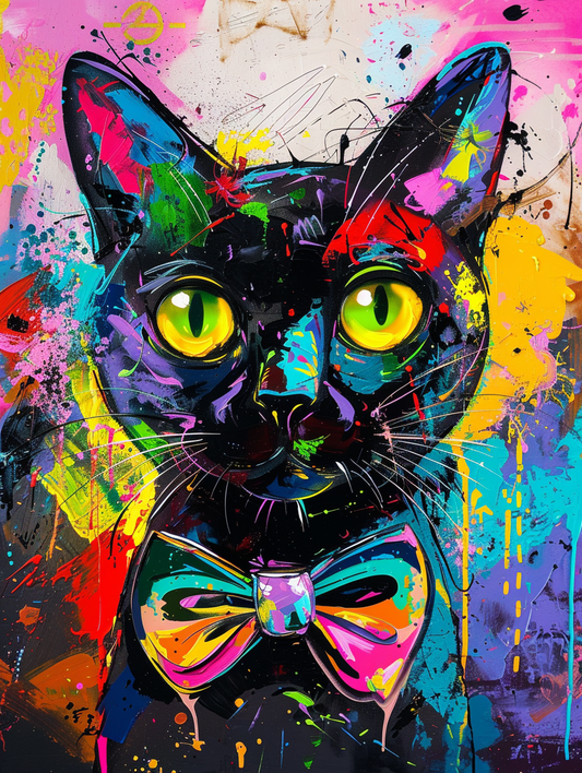 Colorful space Savannah cat with a bow tie Expressive surreal Poster # F024325