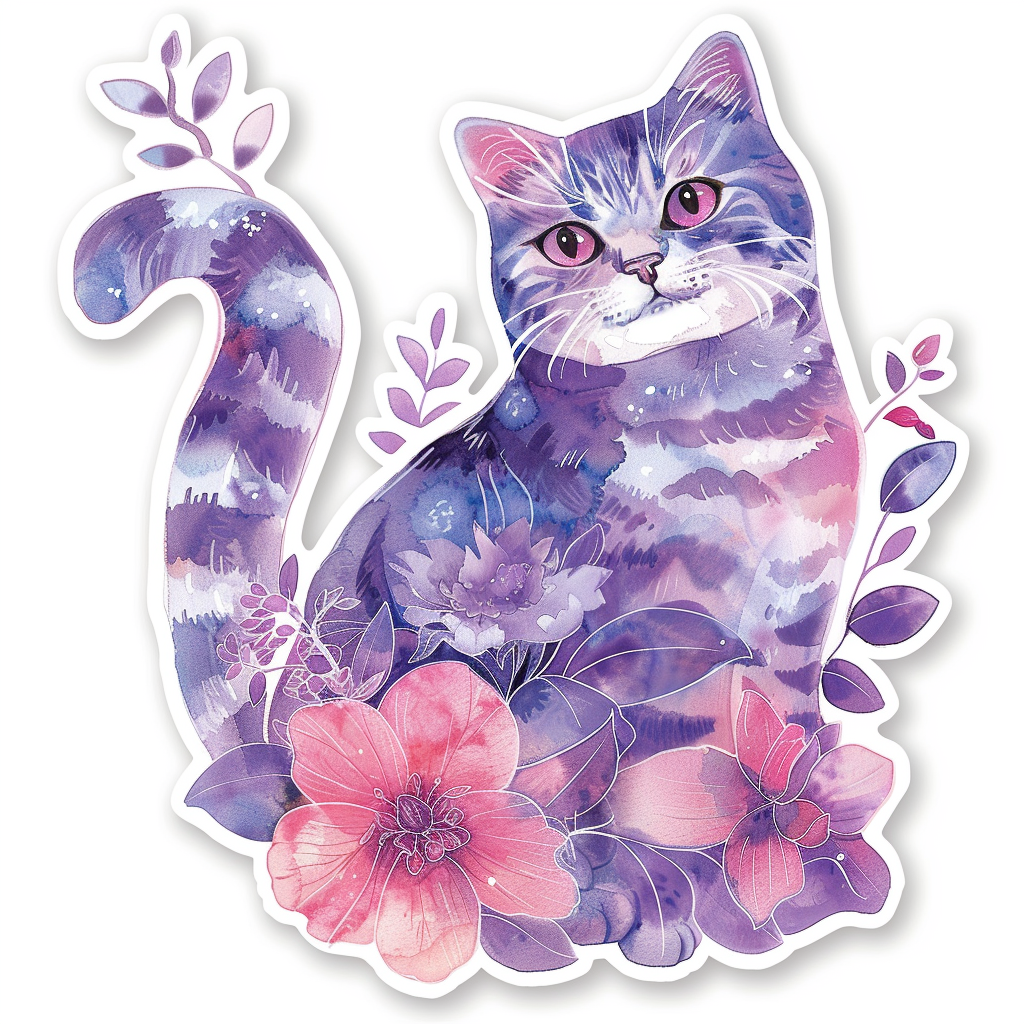 American Shorthair Cat floral majestic Expressive surreal Vinyl Decal Sticker for Car, Laptop, Tumbler and more # F018543