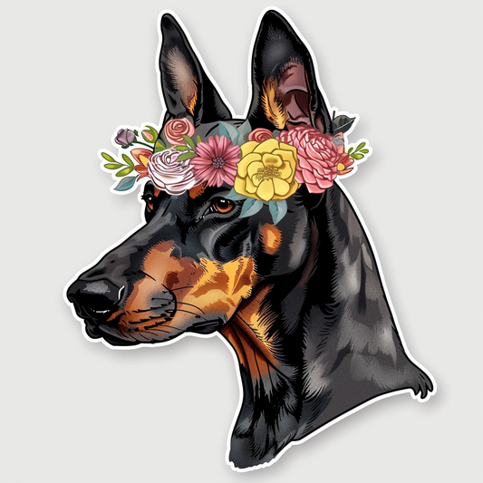 Adorable Doberman Pinscher Dog with Expressive surreal Vinyl Decal Sticker for Car, Laptop, Tumbler and more # F019686-4" x 4"