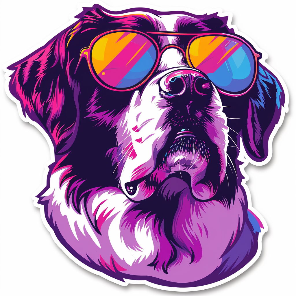 Saint Bernard Cool Neon Party in sunglasses Expressive surreal Vinyl Decal Sticker for Car, Laptop, Tumbler and more # F018066