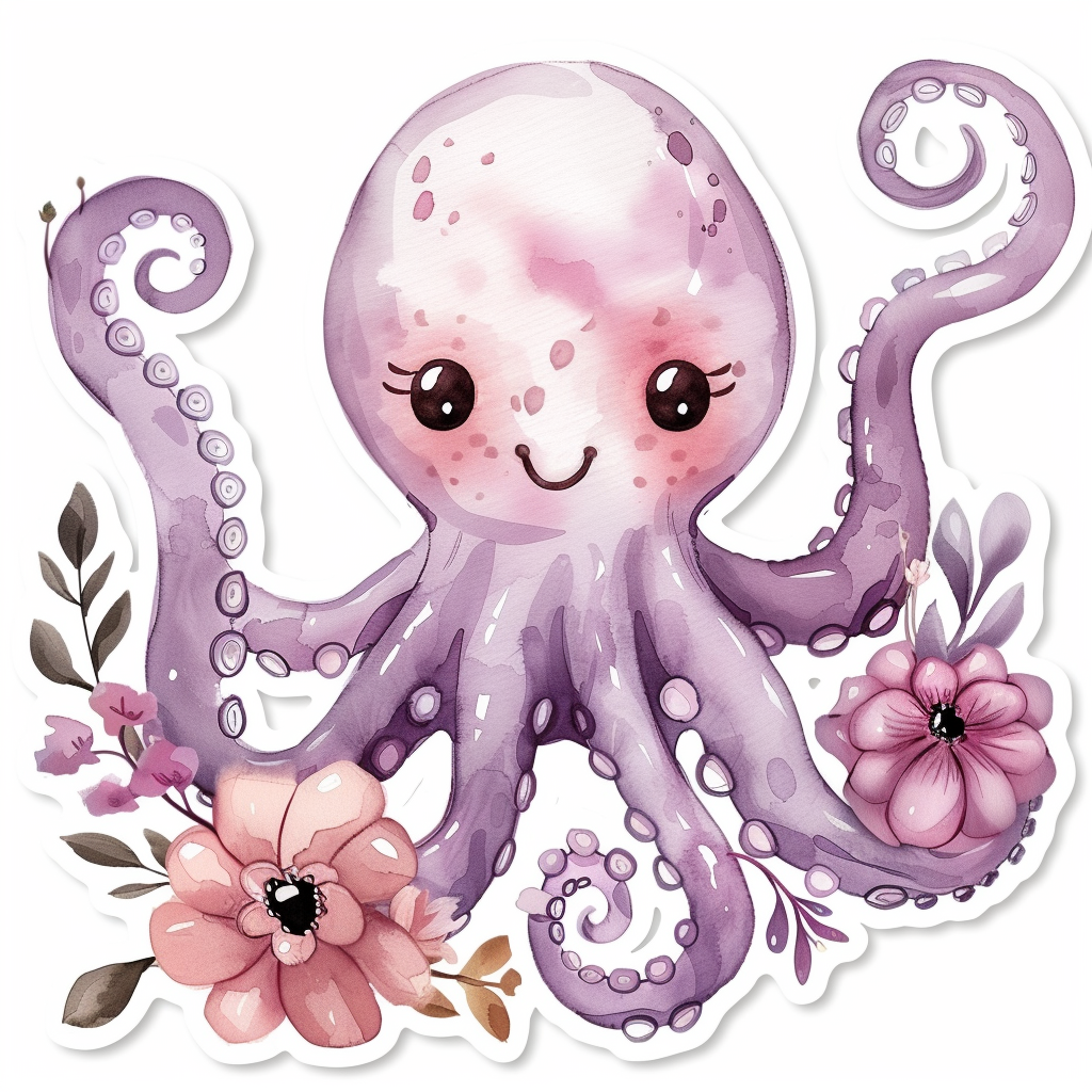 Adorable Octopus with chubby cheeks Expressive surreal Vinyl Decal Sticker for Car, Laptop, Tumbler and more # F015940