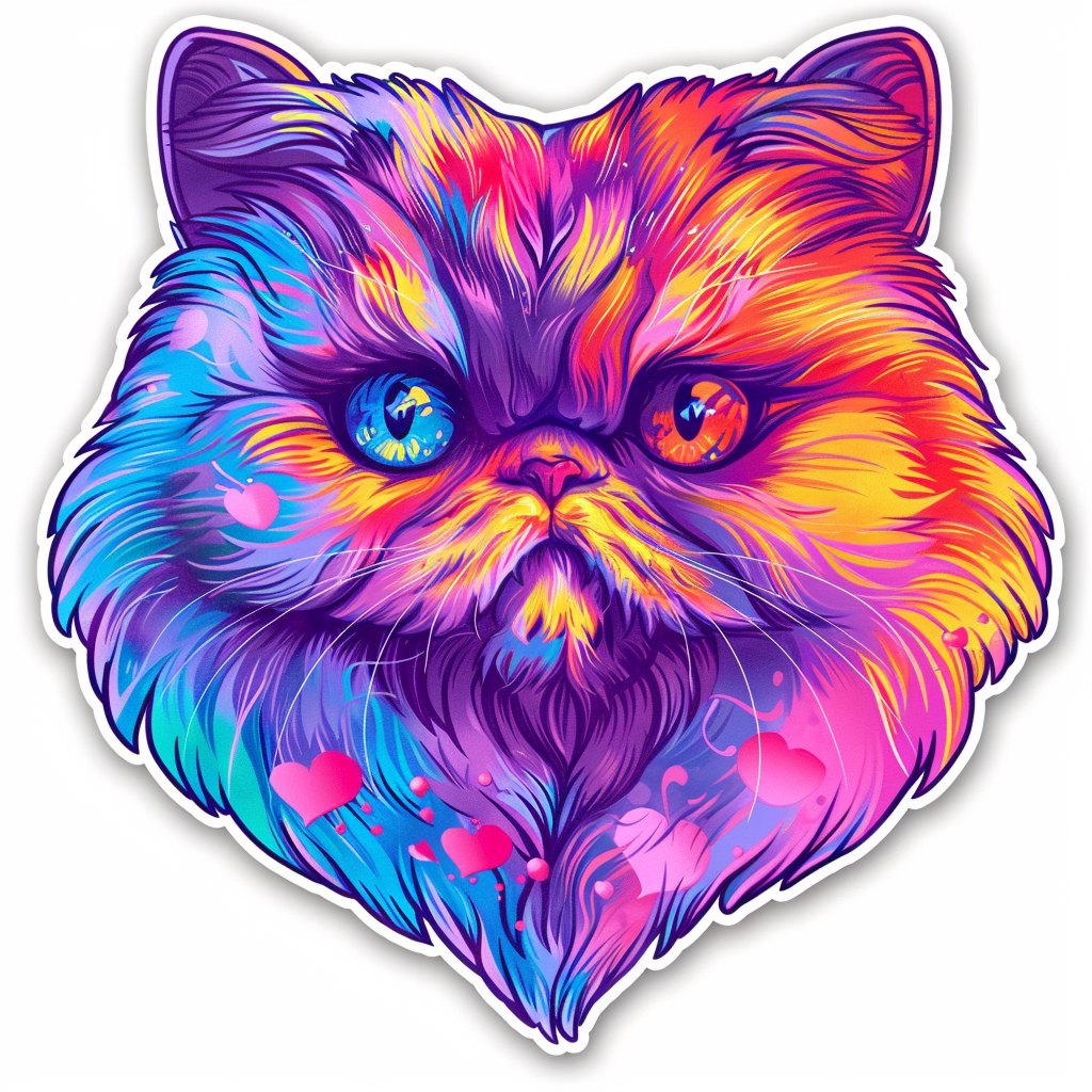 Sticker of a Persian Cat heartcore catlamellar Expressive surreal Vinyl Decal Sticker for Car, Laptop, Tumbler and more # F016413