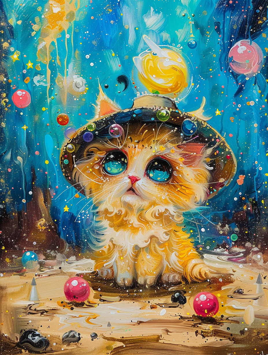 Colorful space Persian cat with a hat by Hebru Bra Poster # F024596