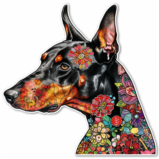 Doberman Pinscher Dog majestic Expressive surreal Vinyl Decal Sticker for Car, Laptop, Tumbler and more # F019586-4" x 4"